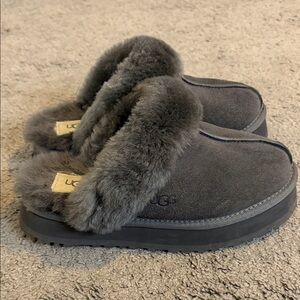 UGG Charcoal Plush Shearling Slip-On Clogs